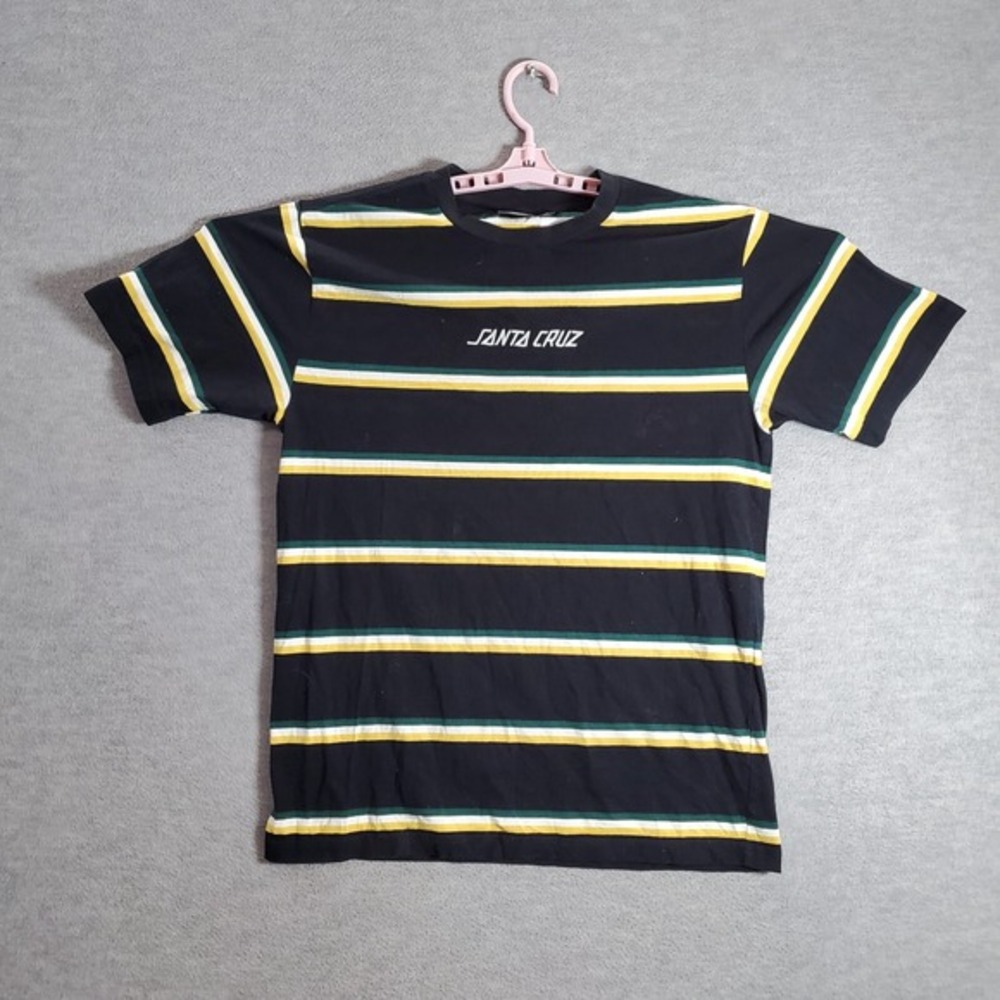 Santa Cruz Men Shirt‎ Medium Black Striped Logo Embroidered Short Sleeve Skate